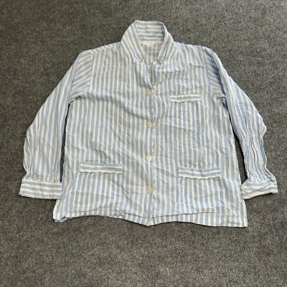 Victoria's Secret Pajama Top Womens Size L Blue Striped Cotton Button Up Sleep